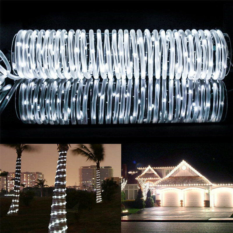 Wodoodporna 5M 10M 20M solarna zasilany LED rura linowa łańcuchy świetlne 8 trybów drut miedziany oświetlenie bożonarodzeniowe do ogrodu ogrodzenie podwórka Patio