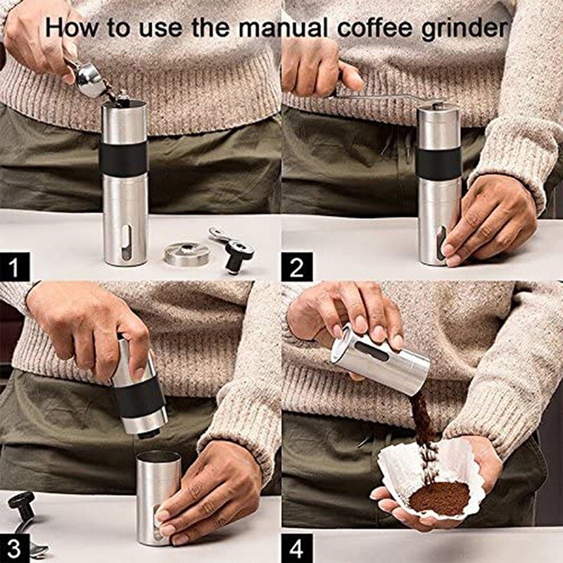 Silver Coffee Grinder Mini Stainless Steel Hand Manual Handmade Coffee Bean Burr Grinders Mill Kitchen Tool Grinders