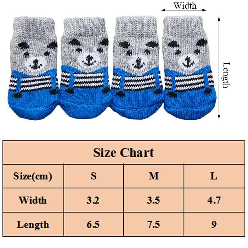 Kaus kaki anjing hangat musim dingin kaus kaki hewan peliharaan Anti selip kartun lucu Pelindung kaki untuk anak anjing kucing kecil 4 buah