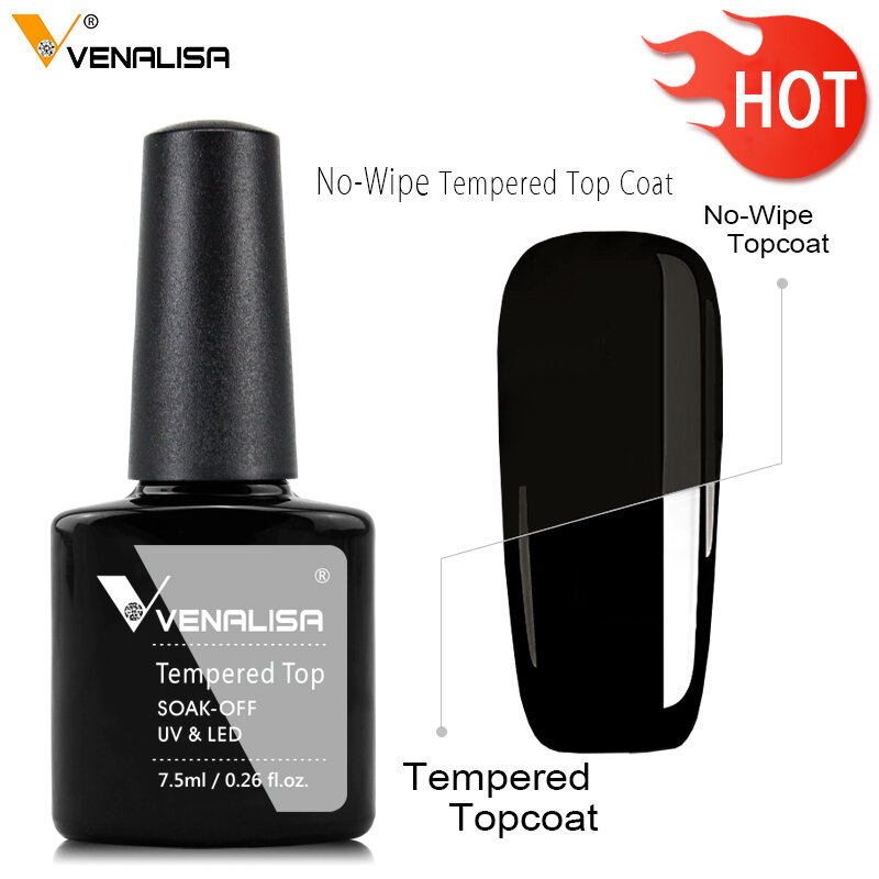 Hot Sell Venalisa Nail Art 7.5ml Tempered Top Coat Matt Top Primer Base Coat Color Gel Nail Polish UV Gel Soak Off Manicure