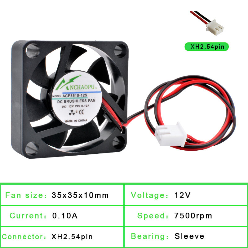 Ventilador de 35x35x10mm acp3510, dc 5v, 12v, 24v, 2 pinos para ventilador de refrigeração de micro dispositivo, projetor de roteador