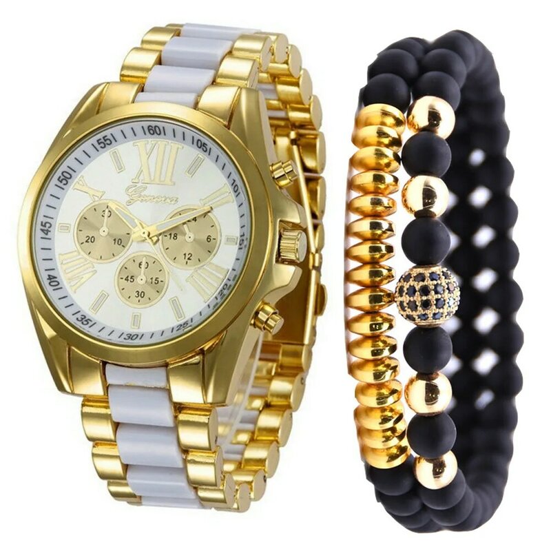 2021 새로운 도착 패션 간단한 시계 팔찌 세트 럭셔리 브랜드 고품질의 큰 로마 숫자 석영 시계 남자 손목 시계 Saat