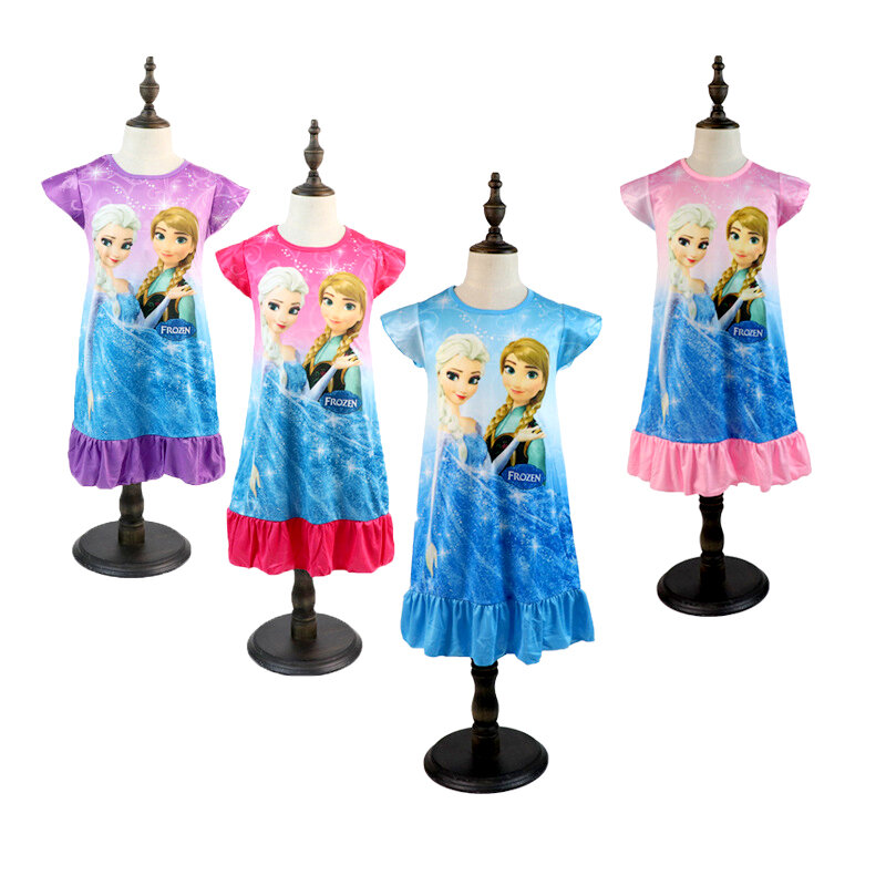 2021 New Frozen2 Anna Elsa Princess Girl Dress Nightdress Baby Pajamas Cotton Nightgown Kids Home Dress Kids Summer Sleepwear