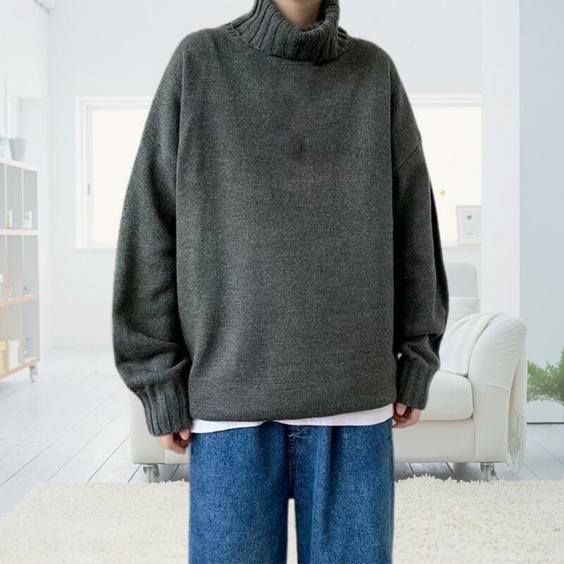 Мужской пуловер с высоким воротником на осень/зиму, вязаный мужской свитер, однотонная водолазка, вязаный Повседневный облегающий теплый зимний уличный Топ