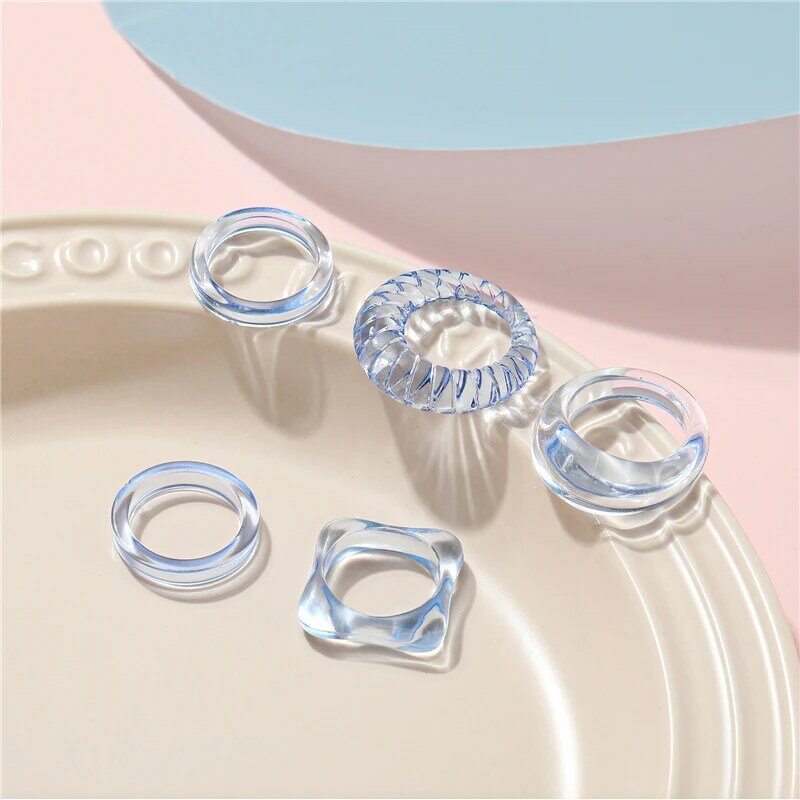 17KM koreański kolorowy przezroczysty żywica akrylowy zestaw pierścieni dla kobiet modny kwadrat geometryczny okrągły pierścień biżuteria ślubna