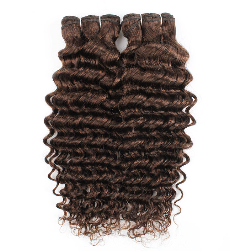 Kisshair color #4 deep wave hair bundles 3/4 pcs dark brown Peruvian human hair extension 10 to 24 inch remy weft hair