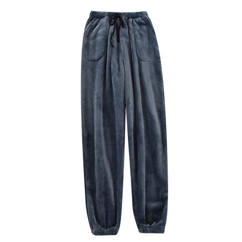 Pantalones de pijama gruesos para hombre, pantalón de franela, holgado, Color sólido, para estar en casa, invierno, L-3XL