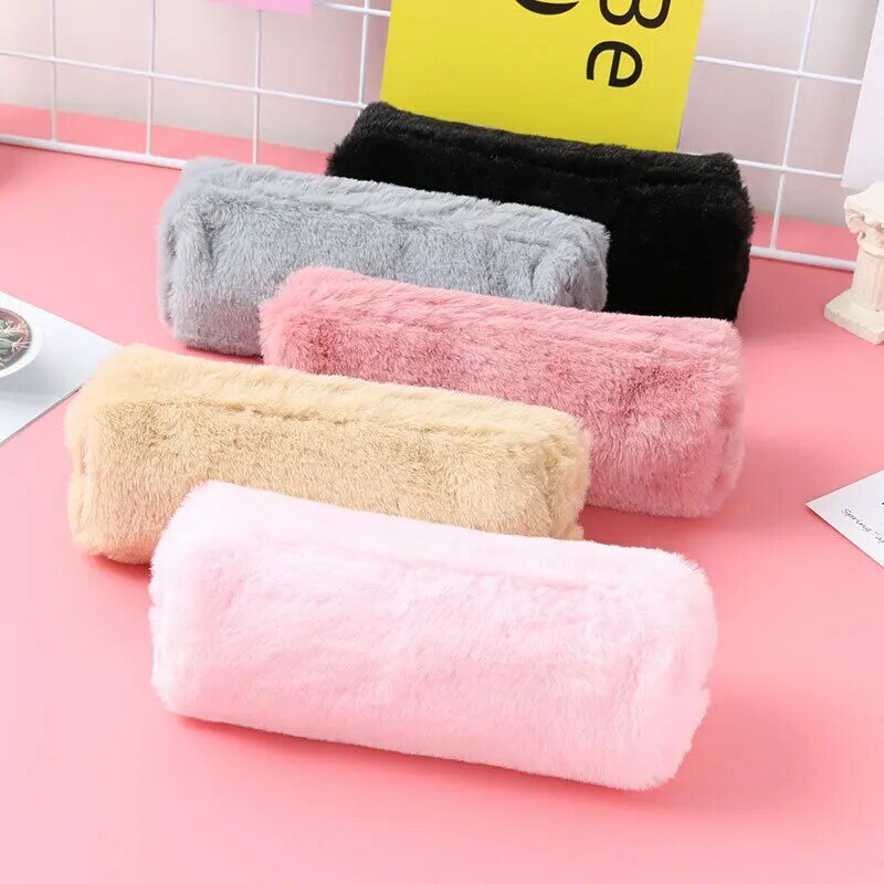 Pink Plush Kawaii Pencil Case Cute Lovely Pencil Case for Girls Student Pencil Bag Stationery Pencilcase Pen Bag School Supplies