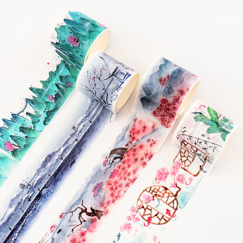 Малярный скотч с китайским пейзажем, растениями, винтажным пейзажем, лента для декорации Washi, дневник в стиле Скрапбукинг