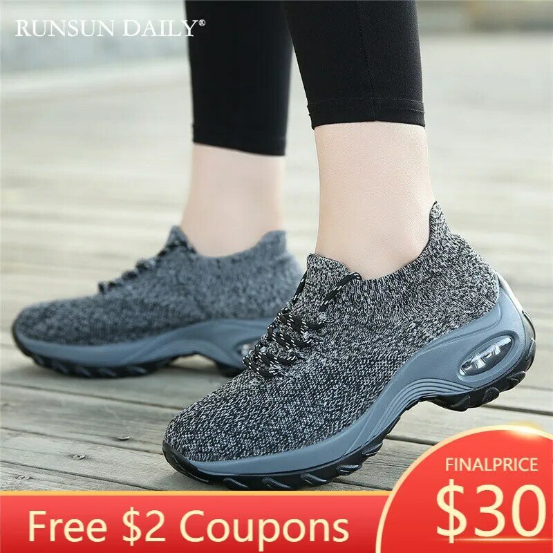 Walking Shoes Women Fashion Sock Shoes Thick Bottom Air Cushion Slip on Breathable Comfortable Casual Shoes
