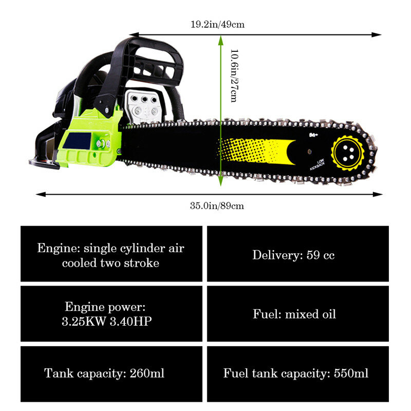 Gas Gasoline Powered Chain Saw 59cc Engine Cycle Chain Saw Professional Wooding Cutting Machine High Power Woodworking Tool Set
