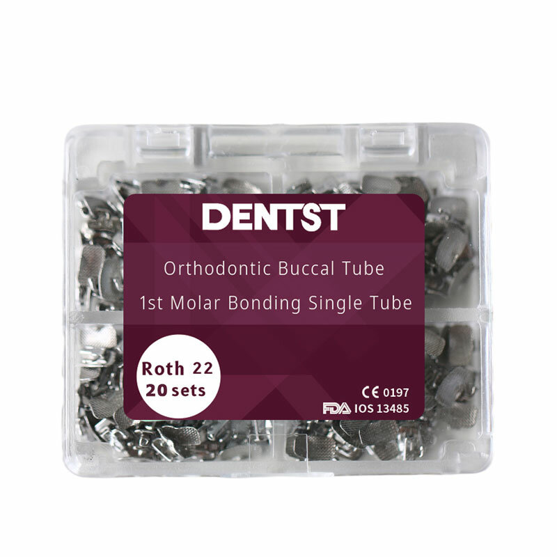 Dentst-tubo bucal de ortodoncia Dental, 20 juegos/80 piezas, 1 ° y 2 ° Molar, Base de malla no Convertible, tubo único Roth Mbt 0.022