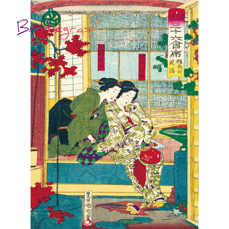 Bristlegrass木製ジグソーパズル500 1000ピース日本の浮世絵toyohara kunichika教育玩具グッズ装飾絵画