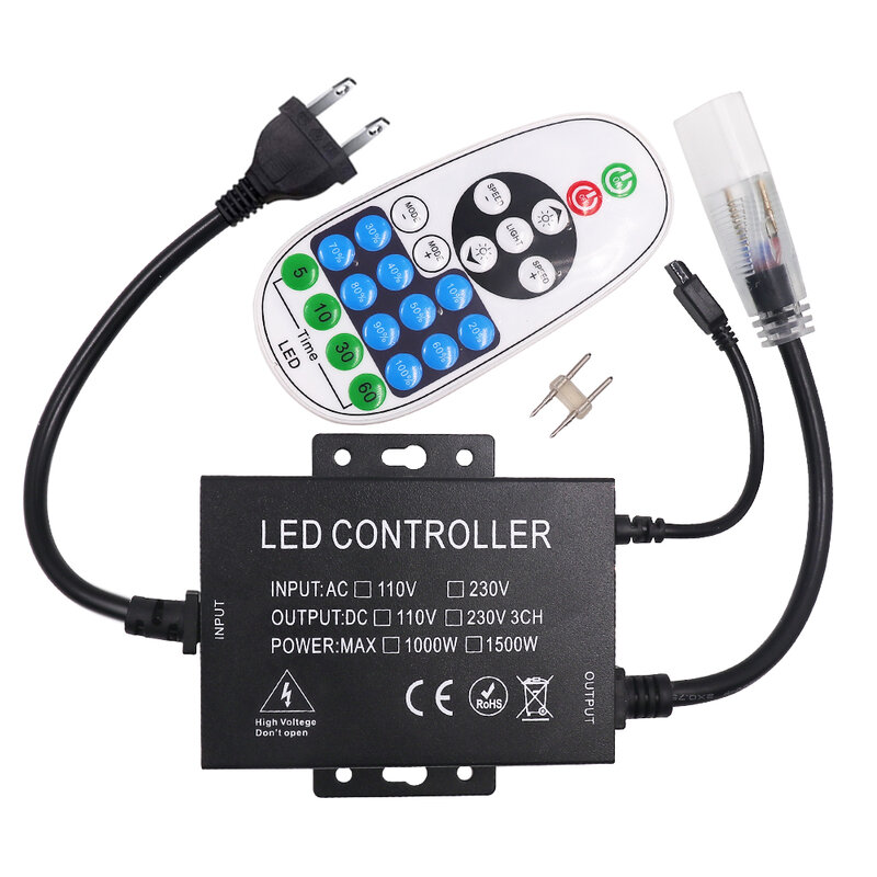 AC 110V 220V LED Neon Strip Light Dimmer 1500W 23Keys IR Remote Control for Single Color Neon Strip Rope EU US AU UK Plug