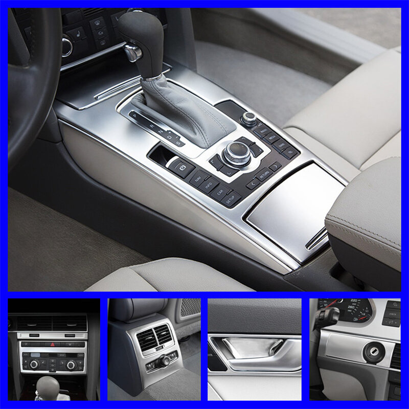 Car Center Console CD Frame de Aço Inoxidável, Gearshift Decoração Do Painel, Adesivo Trim, Acessórios para Audi A6, C5, C6, 2005-2011
