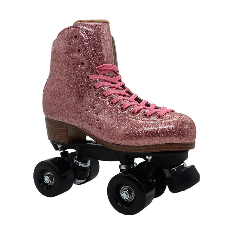 Sepatu roda dua wanita, sneaker Quad Pink, kulit serat mikro, 4 roda, pantofel olahraga, bot seluncur, gir olahraga
