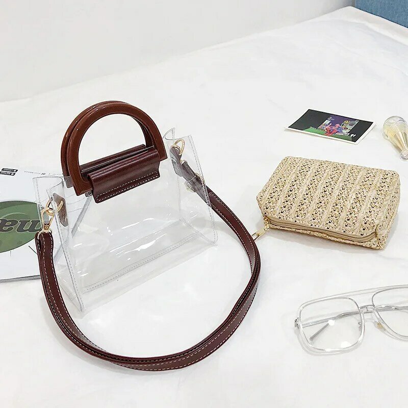 Jin Mantang Fashion Ladies Bag Shoulder Messenger Bag Transparent Straw Woven Bag Wild Portable Diagonal Mother Bag Small Bag