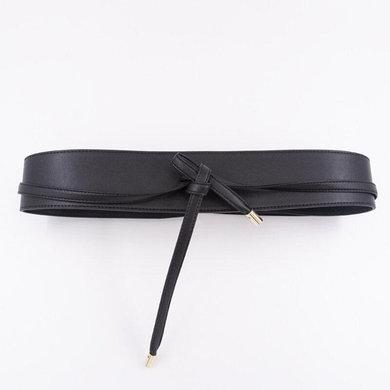 Fashion buttonless soft cowhide knot waist seal leather women's dress wide belt knot coat wide belt