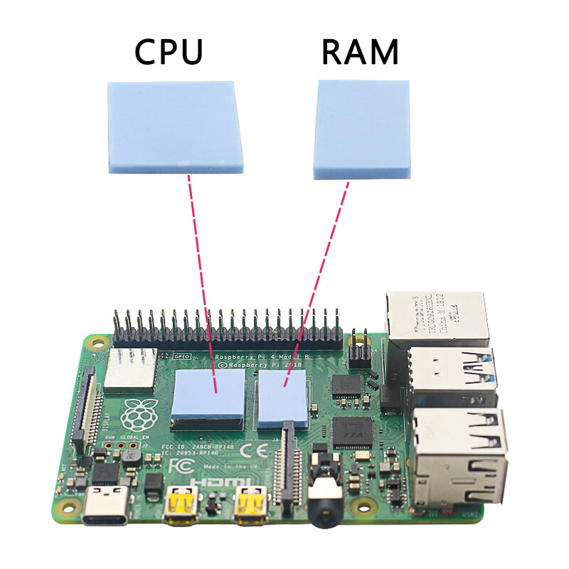 Силиконовые термальные прокладки для Raspberry Pi 4, ОЗУ процессора, радиаторы, пассивное охлаждение, теплоотвод, радиатор для Raspberry Pi 4 Model B