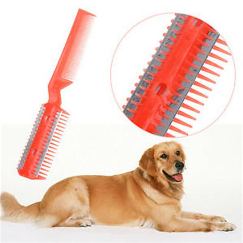 Recortador de pelo para mascotas, peine de corte con 2 cuchillas, afeitadora de aseo, adelgazamiento de peine para perros y gatos, removedor de pelo, cepillo y peine caliente