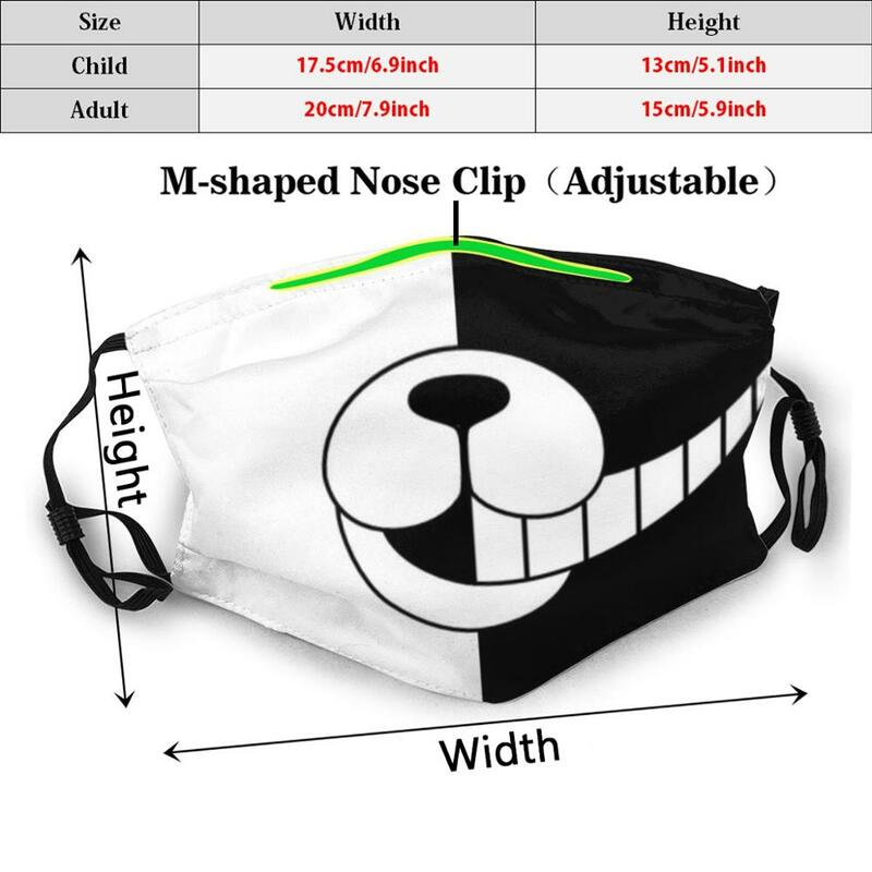 Monokuma uśmiech drukuj filtr zmywalny przeciwkurzowe usta maska Danganronpa Monokuma uśmiech straszny Anime ciemna maska niedźwiedź śmiech zło