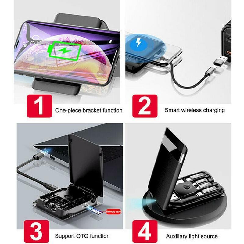BUDI Multi-function Universal Smart Adapter Card Storage Box 15W Wireless Charging for iPhone Travel Portable Storage Bag