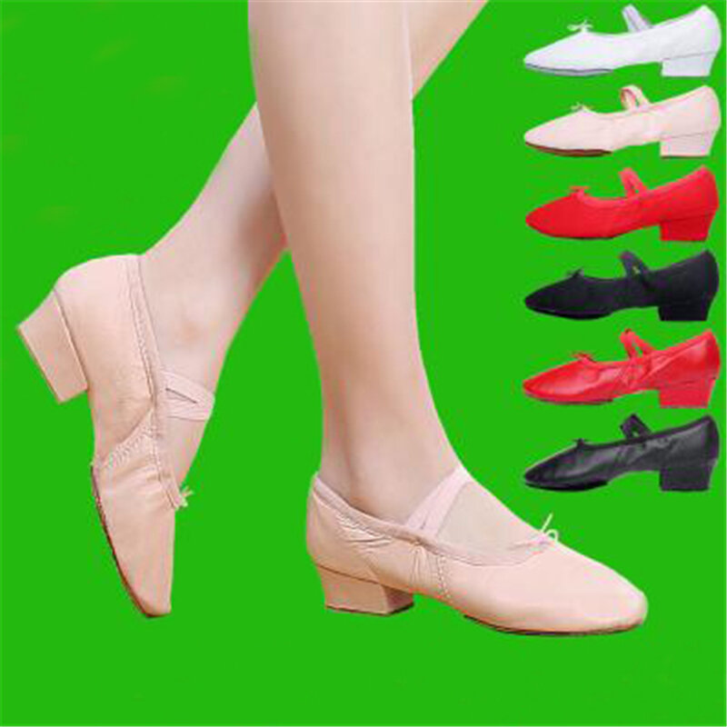 Zapatos de baile de calidad para mujer, zapatos de baile de Ballet de cuero de tacón medio para niñas, zapatos de baile de Yoga de vientre, zapatos para maestros