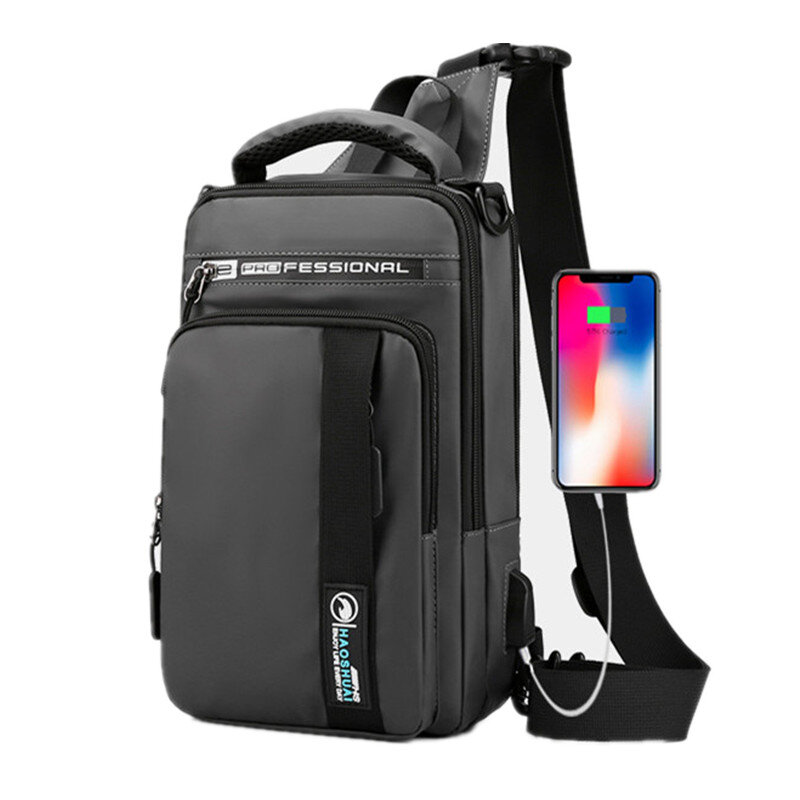 Нагрудная сумка, многофункциональная модная мужская сумочка через плечо с USB-зарядкой, мужской мессенджер для коротких поездок