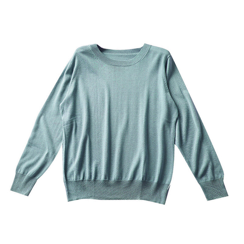 SuyaDream Sweter Dasar Wanita Kaus Bottoming Musim Gugur Musim Dingin 2021 Sweter Padat Pullover Leher O Campuran Sutra dan Kasmir