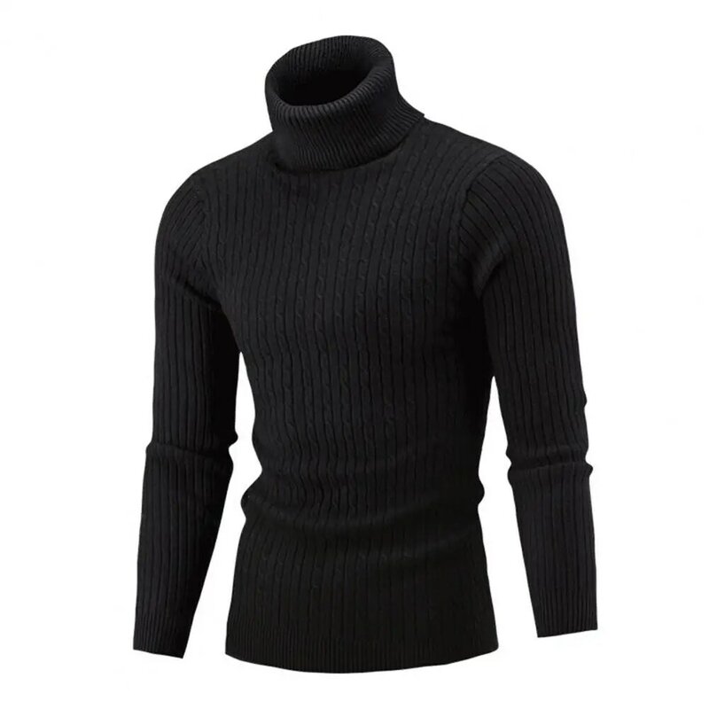 Suéter de punto de manga larga para hombre, jersey de cuello alto que combina con todo, Color sólido, Otoño e Invierno