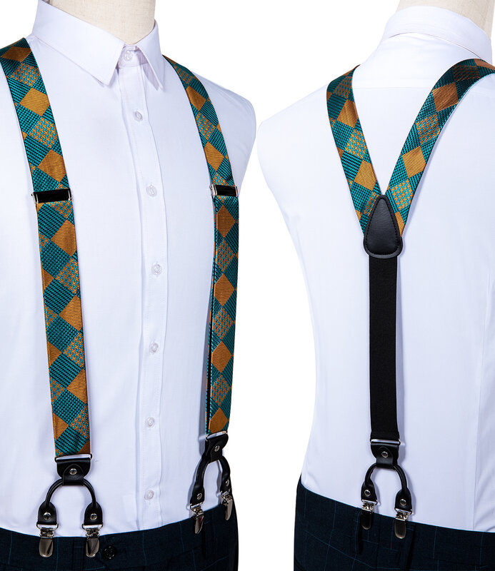 DiBanGu-Conjunto clássico masculino de gravata borboleta, cinta vintage, pulseira de calças de luxo, acessórios de terno, fashion, 6 clipes, largura 3,5 cm