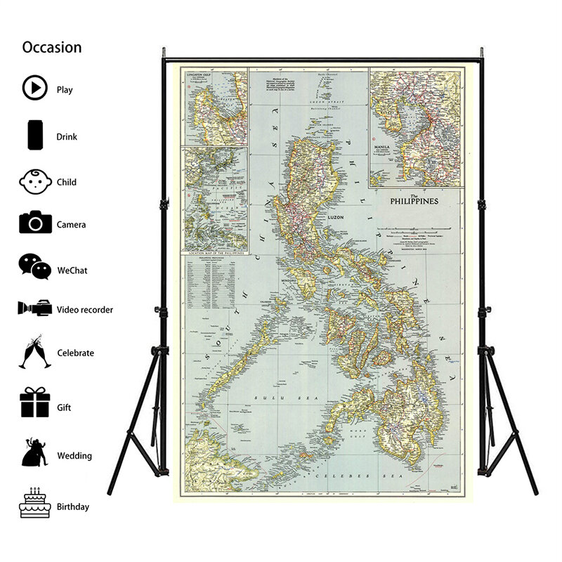 Mapa mundi filipino (100), 150x1945 cm, arte retrô, pintura de papel, decoração para casa, cartaz de parede, estudantes, papelaria, material de escritório