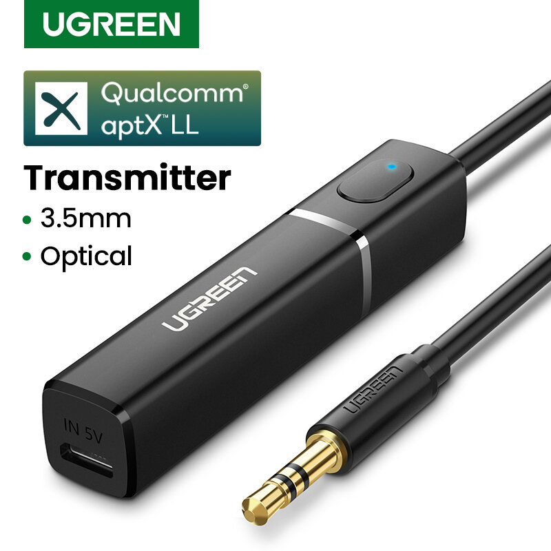 UGREEN-Transmisor de audio Bluetooth 5.0 de baja latencia para auriculares, adaptador de audio y música inalámbrico, con salida jack 3.5mm y óptica digital, APTX