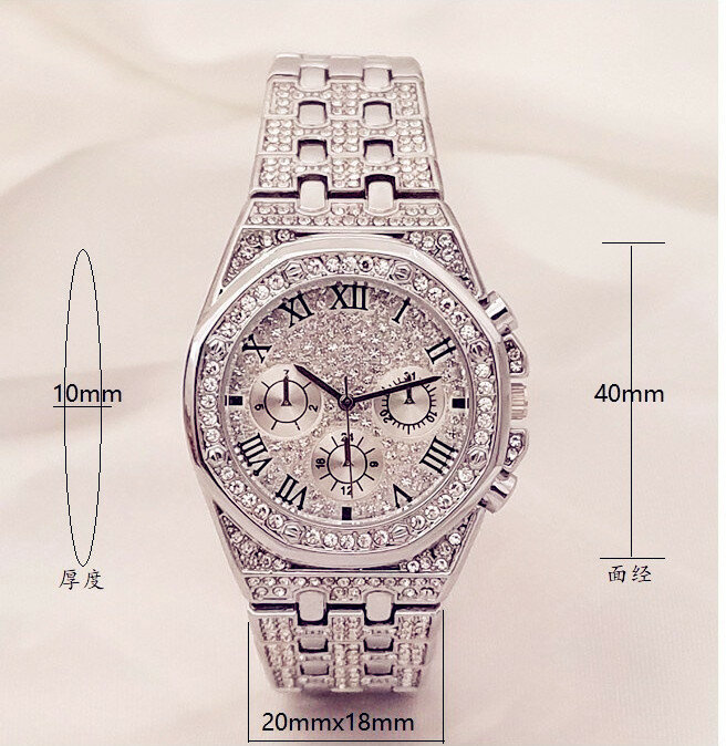 Relojes de plata de lujo para Hombre, pulsera de cuarzo con diamantes completos de acero inoxidable 316L, 2022