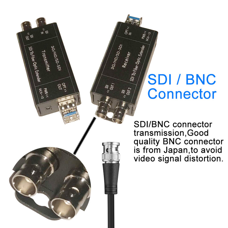 Convertidor de Fibra óptica 1080i HD SDI, convertidor Coaxial BNC de 20km, con doble salida SDI, 1080 @ 30Hz, HD-SDI