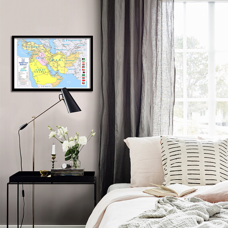 Mapa dos trilhos do oriente médio, 59*42cm, com bandeiras do país, pôster vintage, pintura em tela, decoração para casa, material escolar de viagem