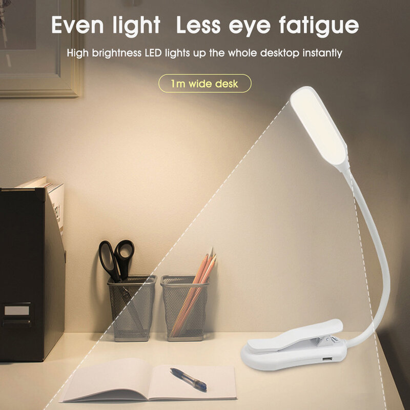 ชาร์จไฟได้ Mini 7 LED Light 3-ระดับสีขาวเย็นยืดหยุ่นคลิปง่ายอ่านโคมไฟ Night อ่านโคมไฟเตียง