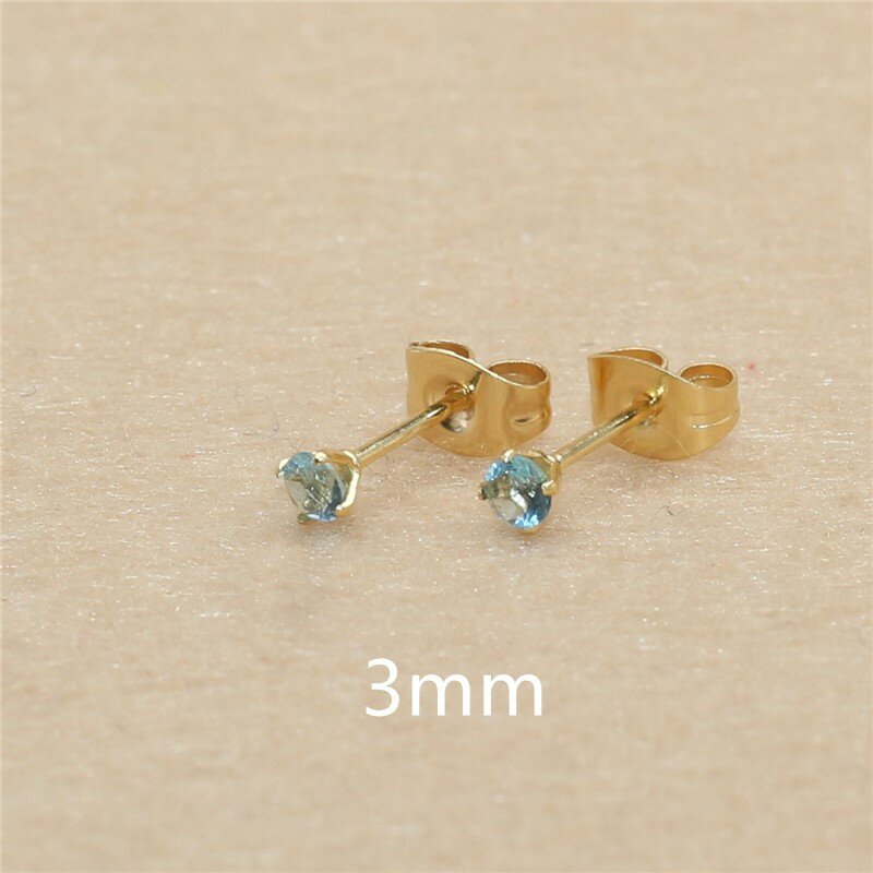 3mm AAA Round Colorful Zircons White Stud Earrings With Stianless Steel Needle Brief Jewelry 20 Colors For Choose No Allergy
