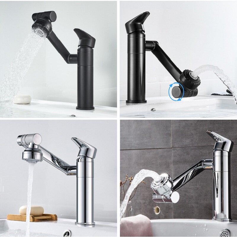 Robinet de salle de bain rotatif à 360 ° mélangeur chaud-froid robinet de lavabo grue pomme de douche robinet de plomberie pour accessoires de salle de bain