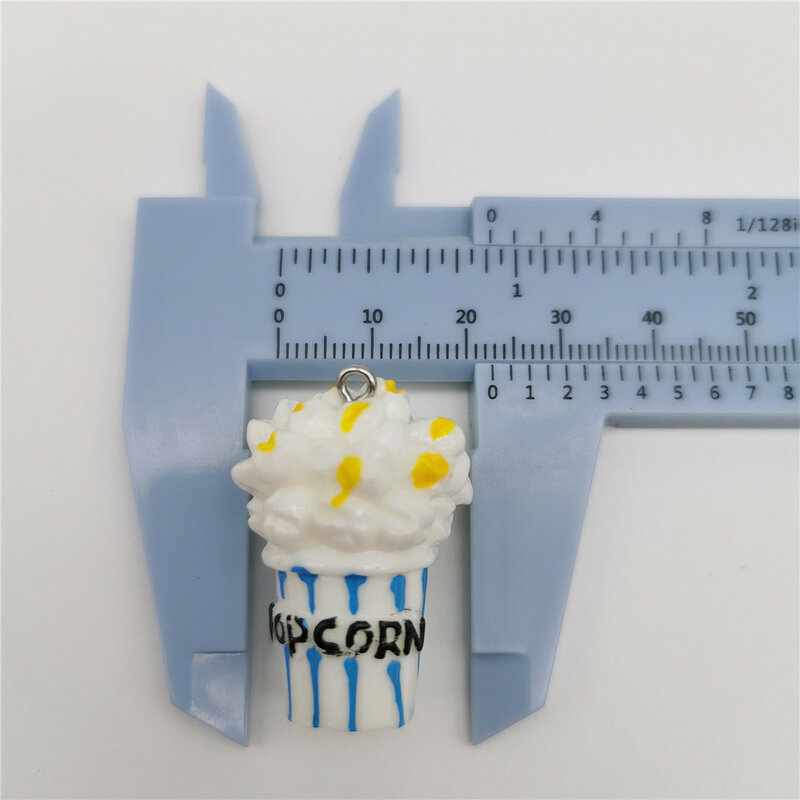 4Pcs 3D 34*22Mm Resin Lendir Pengisi Popcorn Pesona Sangat Lucu Gantungan Kunci Liontin Kalung Liontin untuk DIY dekorasi Rumah Boneka