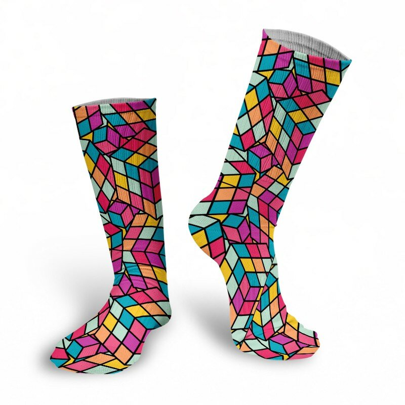 Men's Socks Fashion Women's Art Socks Classic Harajuku Colorful Printing Socks Without Heel Straight Unisex Socks Meias