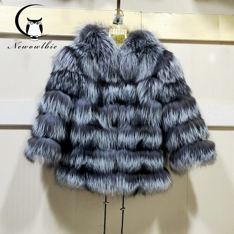 Giacca in vera volpe giacca con cappuccio in vera pelliccia di volpe argento procione naturale inverno caldo abbigliamento donna lunghezza 60 cm