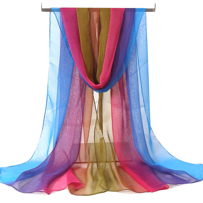 Женский платок, элегантная длинная шаль из шифона с градиентом, однотонная, с защитой от солнца