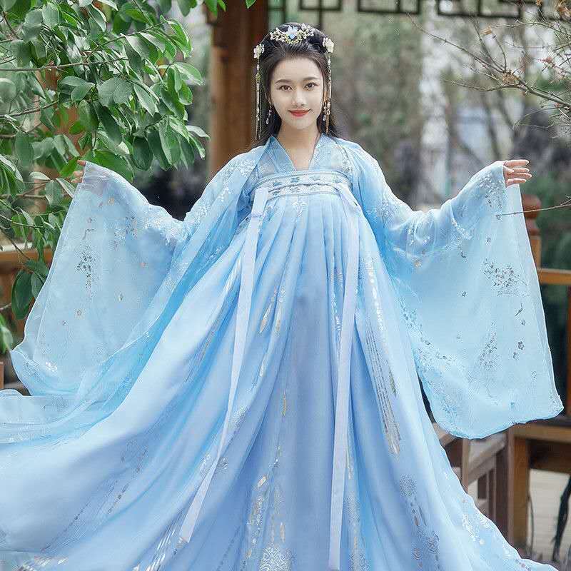 Pakaian Penampilan Tradisional Kuno Tiongkok Kostum Cosplay Pasangan Fantasi Gaun Wanita Cina Biru Putih Ukuran Plus Mewah