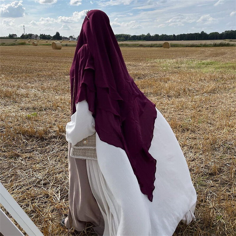 حجاب إسلامي من ثلاث طبقات بكشكشة للنساء ، عمامة إسلامية ، إعدادات غطاء الرأس ، ملابس الصلاة ، دبي ، تركيا ، العربية ، جديدة ،