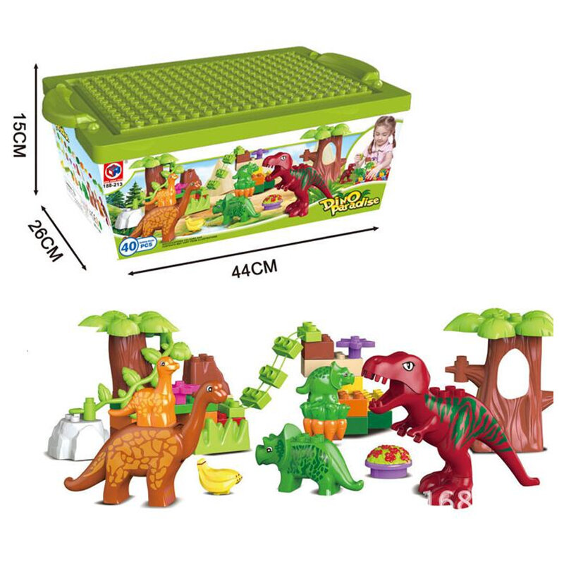 40/42/43pcs/Lot Dino Valley Building Blocks Sets Large Particles Animal Dinosaur World Model Toys Bricks
