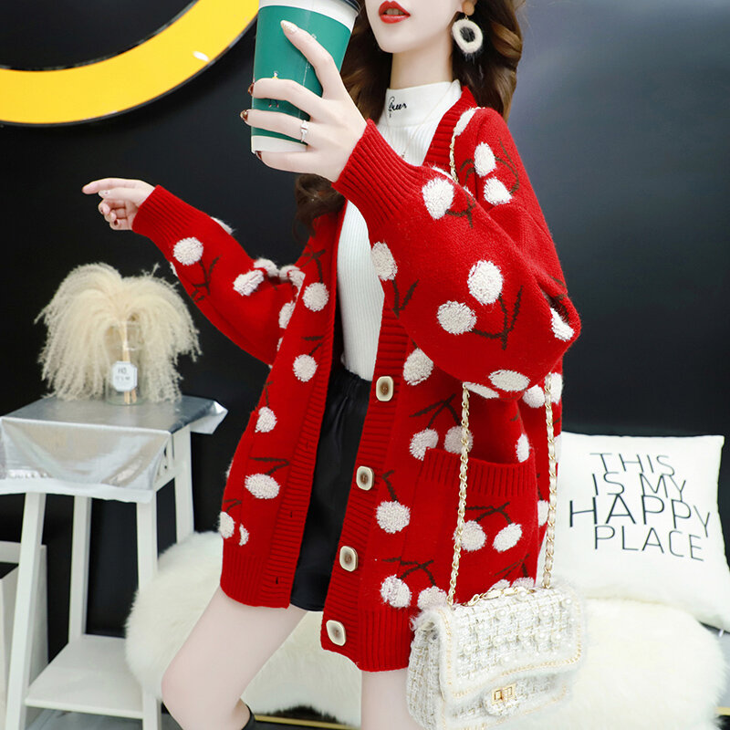 Strickjacke Pullover Koreanische 2020 Herbst Weichen Baumwolle Lose einreiher Gestrickte Heißer Flut V-ausschnitt Winter Streetwear Einfache Chic Jacke