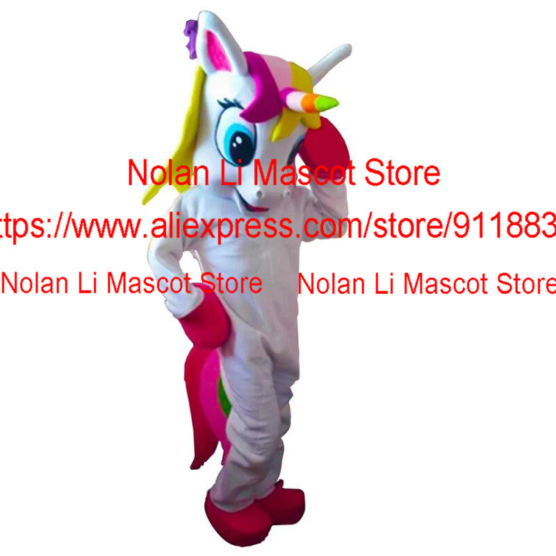 Einhorn Maskottchen Kostüm Rosa Weiß Regenbogen Magie Spaziergang Cartoon Anime Cosplay Förderung Geburtstag Party Leistung Bühne 1262
