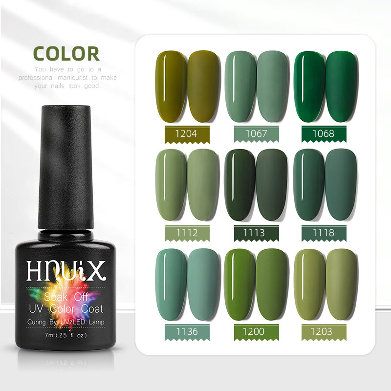 HNUIXTop Coat esmalte de uñas UV, Gel de Color mate, serie verde, pintura de uñas, Gel de manicura semipermanente, 7ml