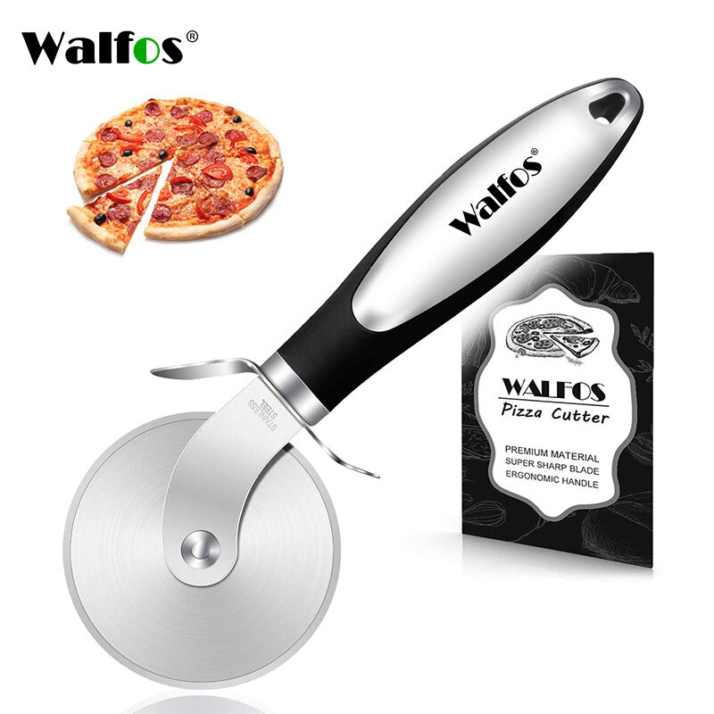 WALFOS-cortador de Pizza profesional de acero inoxidable, rueda con Mango antideslizante para Pizza, Waffles y galletas, 1/2 piezas